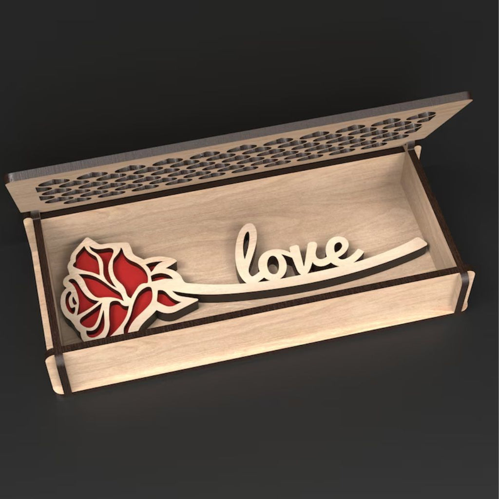 Caja de regalo de corazón con rosa love