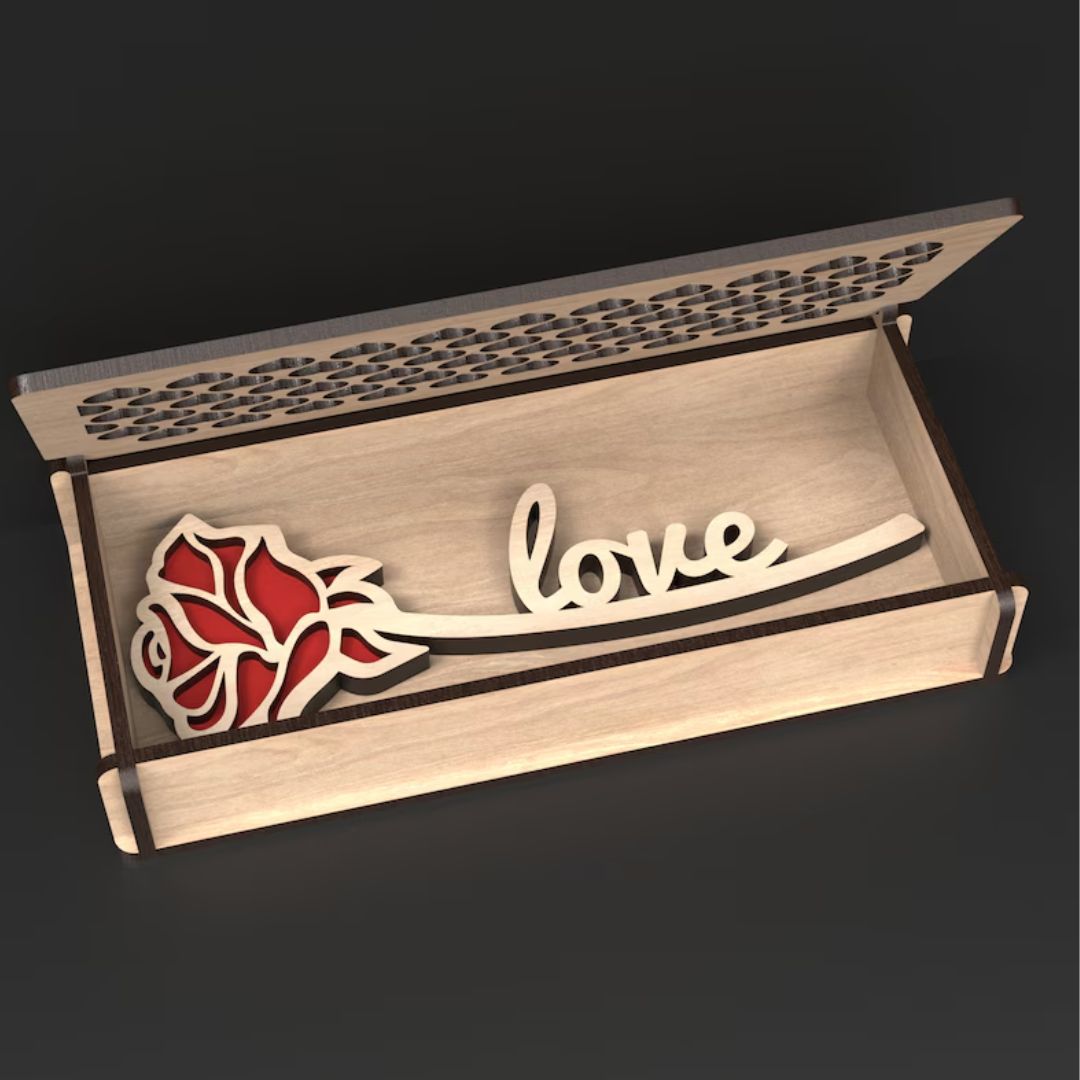 Caja de regalo de corazón con rosa love
