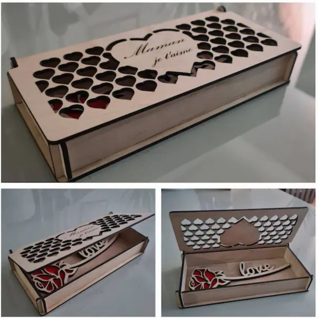 Caja de regalo de corazón con rosa love